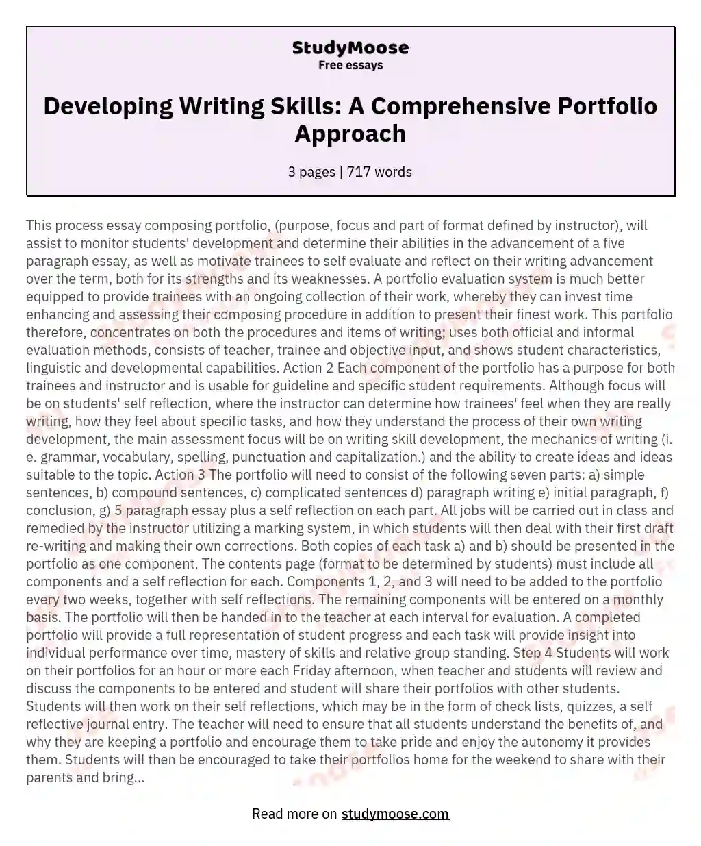 Developing Writing Skills: A Comprehensive Portfolio Approach essay