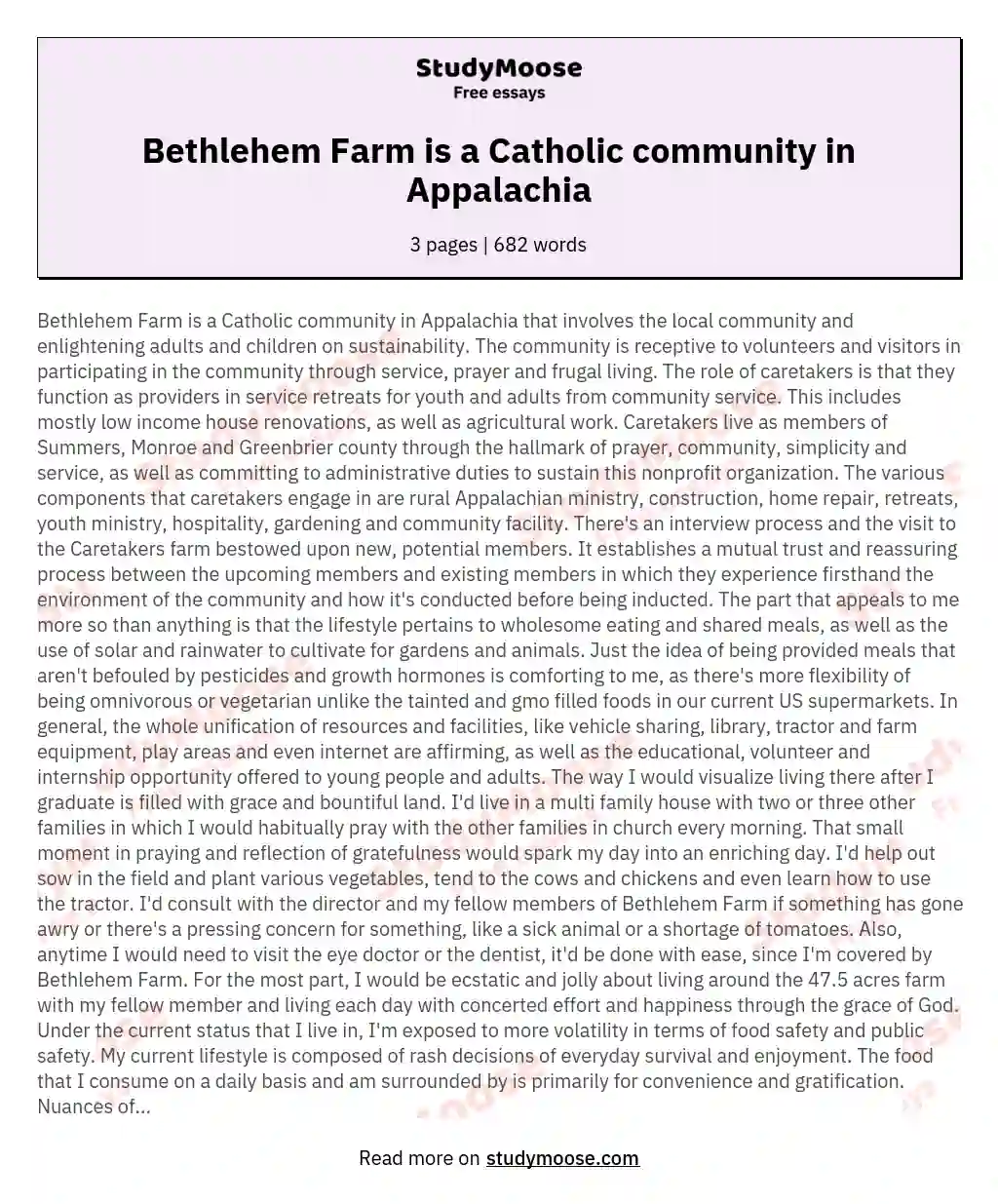 Bethlehem Farm is a Catholic community in Appalachia essay
