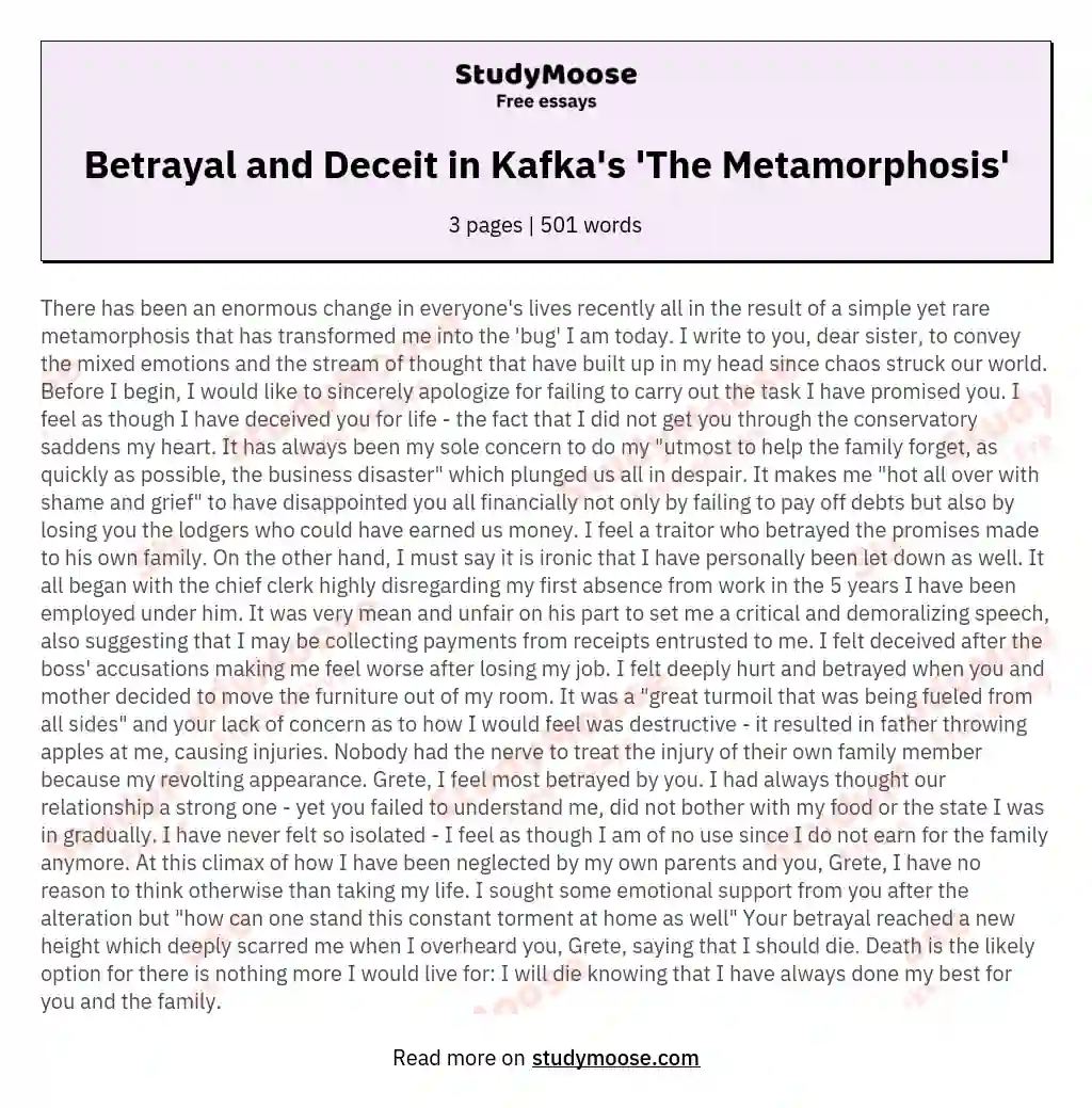 Betrayal and Deceit in Kafka's 'The Metamorphosis'
