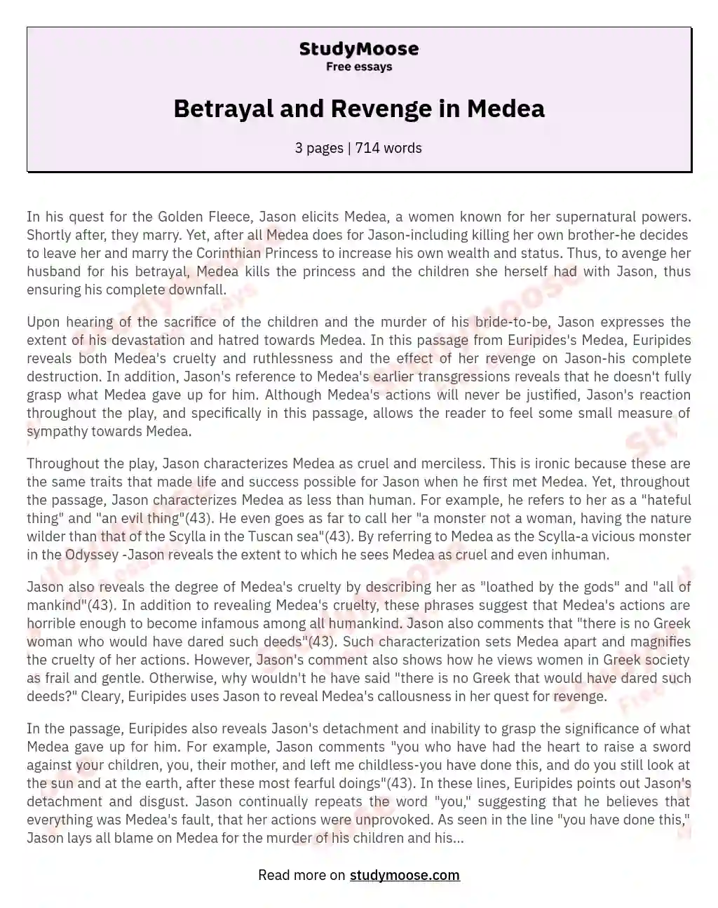 Betrayal and Revenge in Medea