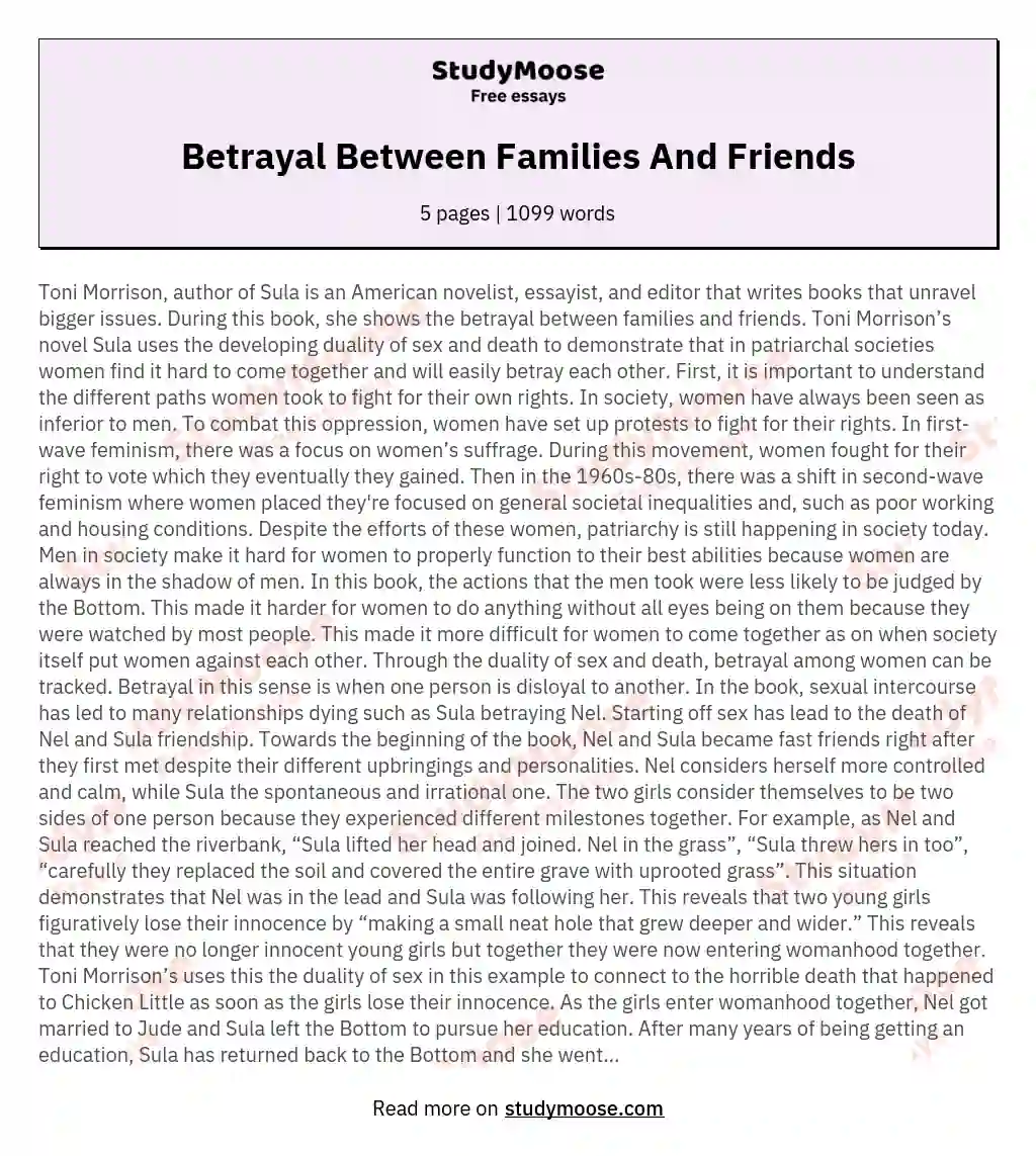 Betrayal Between Families And Friends essay