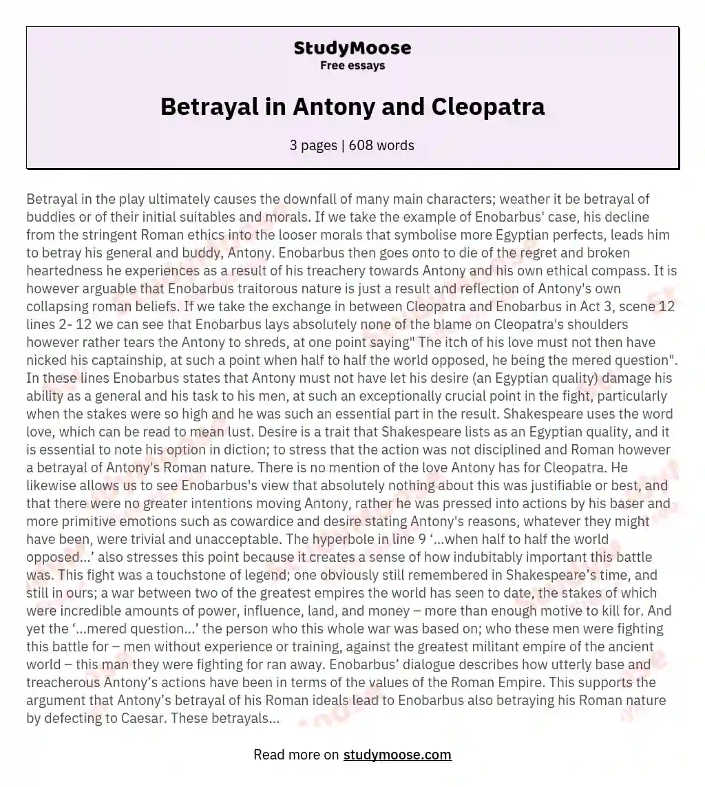 Betrayal in Antony and Cleopatra essay