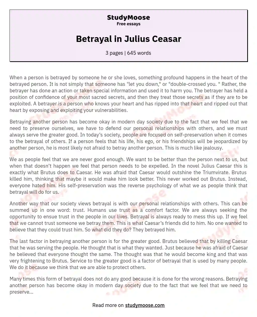 Betrayal in Julius Ceasar essay