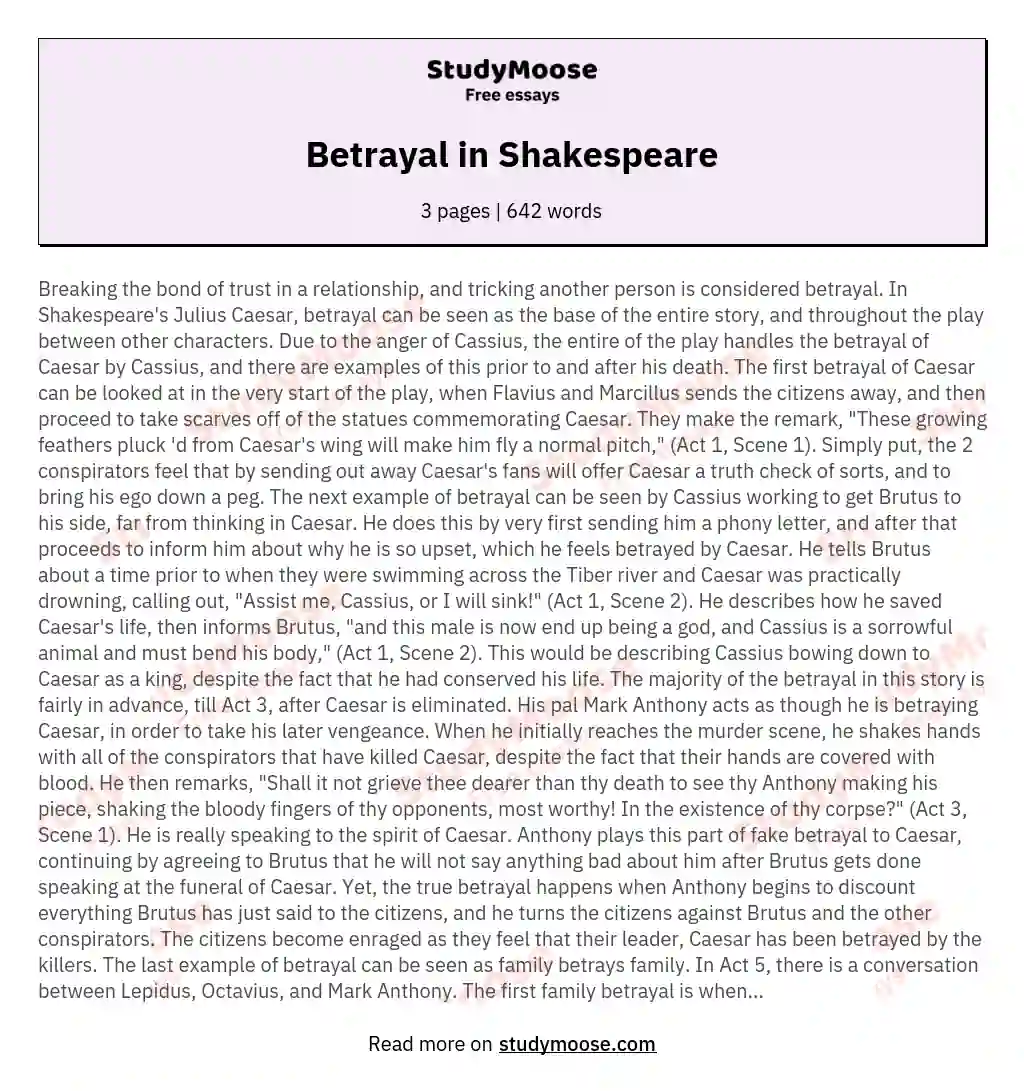 Betrayal in Shakespeare essay