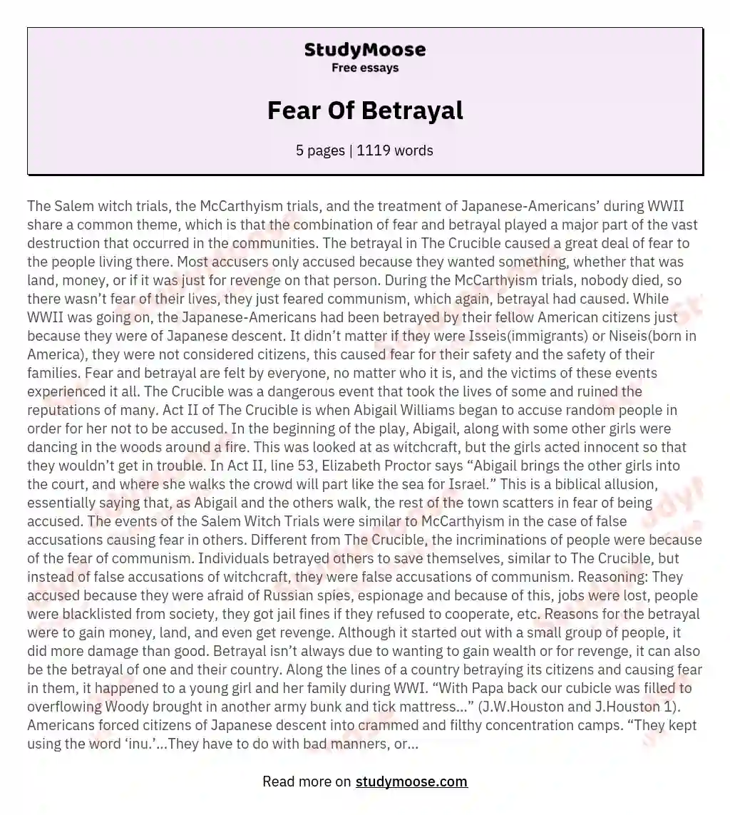 Fear Of Betrayal essay