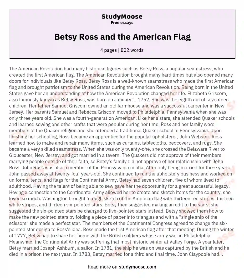Betsy Ross and the American Flag essay