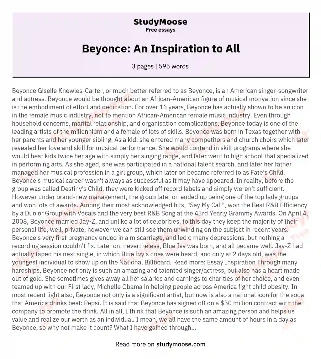 Beyonce: An Inspiration to All essay