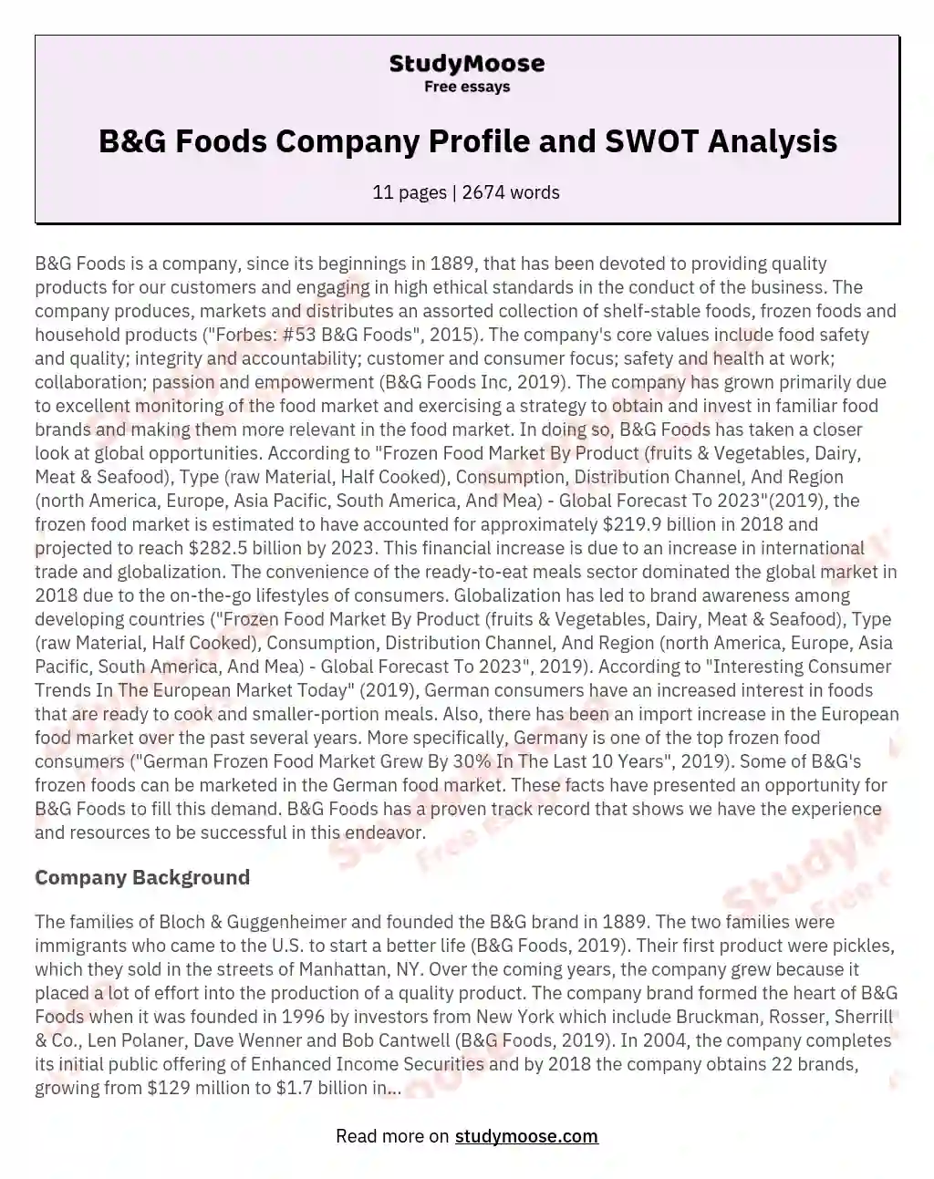 B&G Foods Company Profile and SWOT Analysis