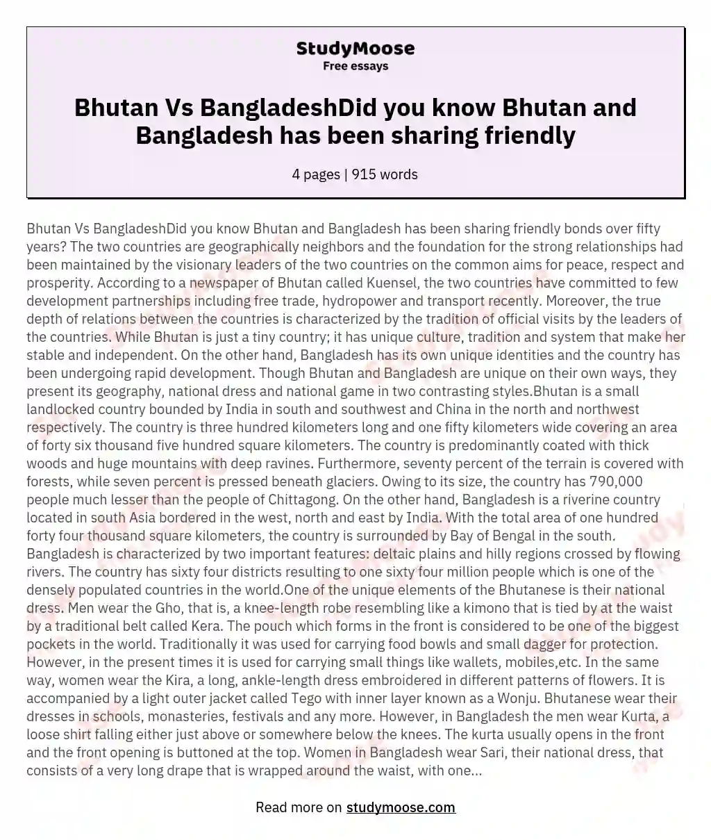Bhutan Vs BangladeshDid you know Bhutan and Bangladesh has been sharing friendly