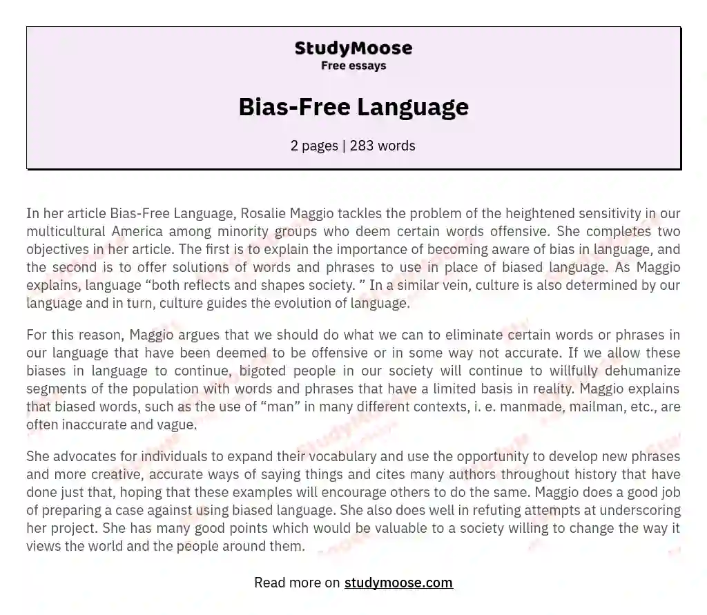 Bias-Free Language essay