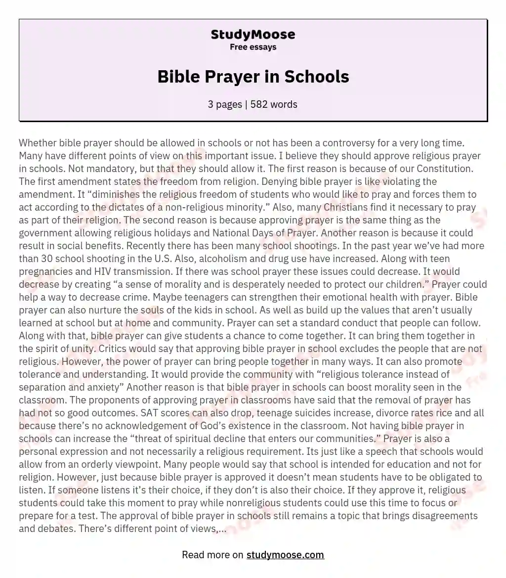 Bible Prayer in Schools