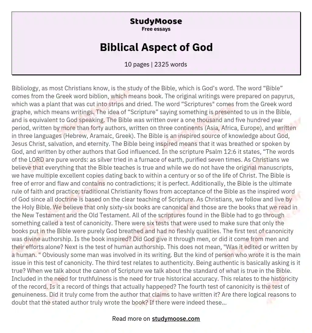 Biblical Aspect of God