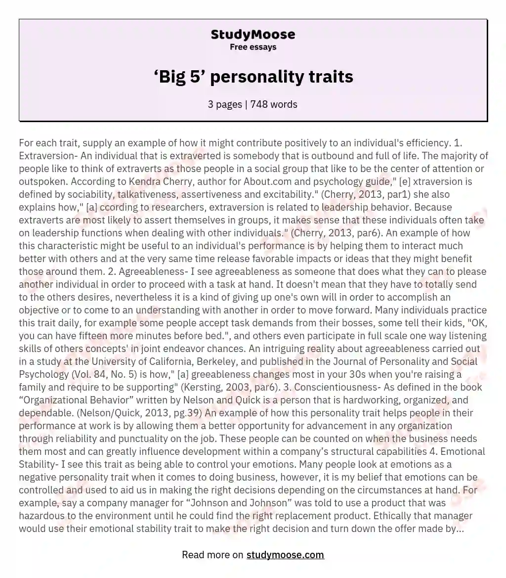 ‘Big 5’ personality traits