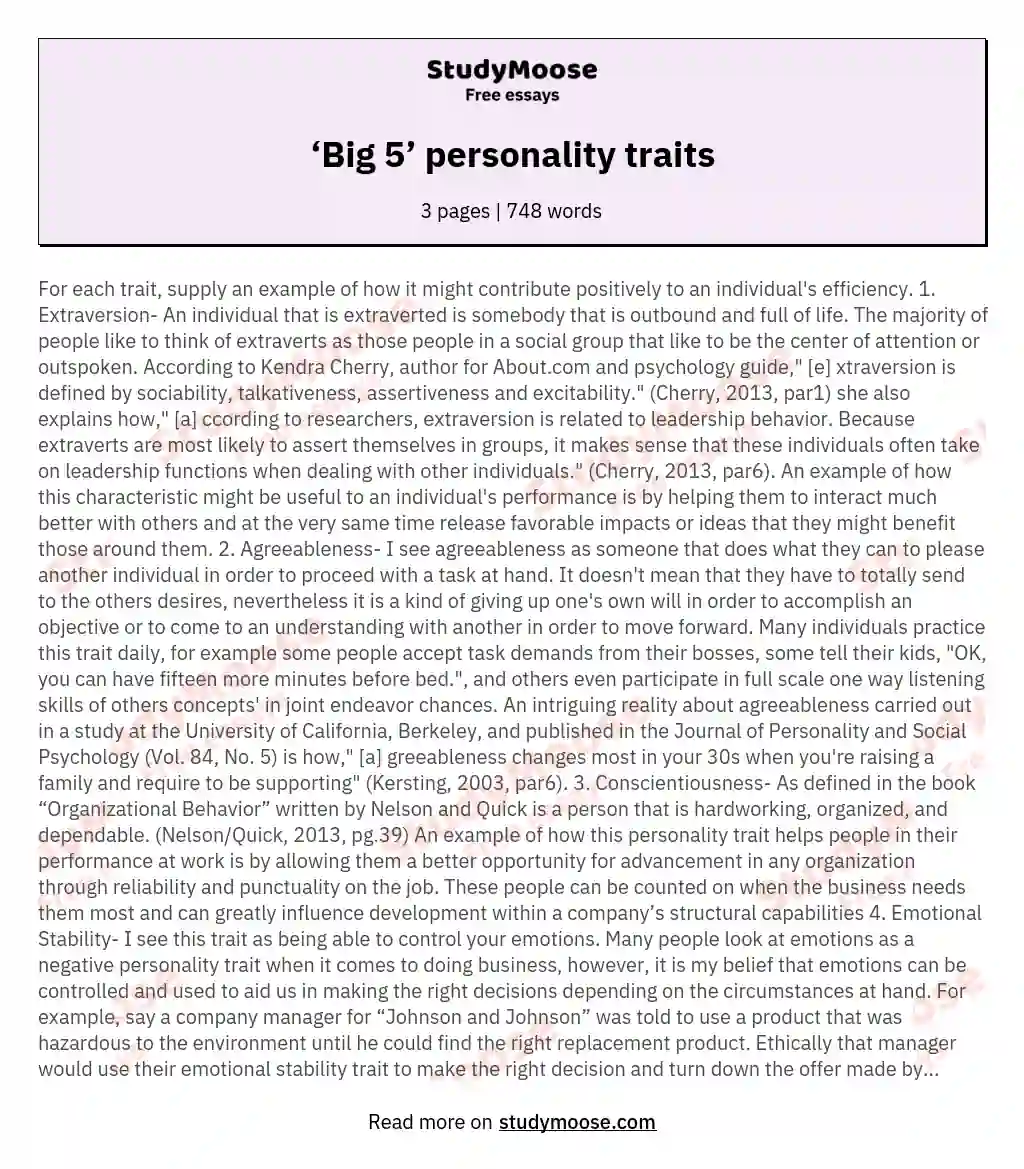 personality trait essay examples