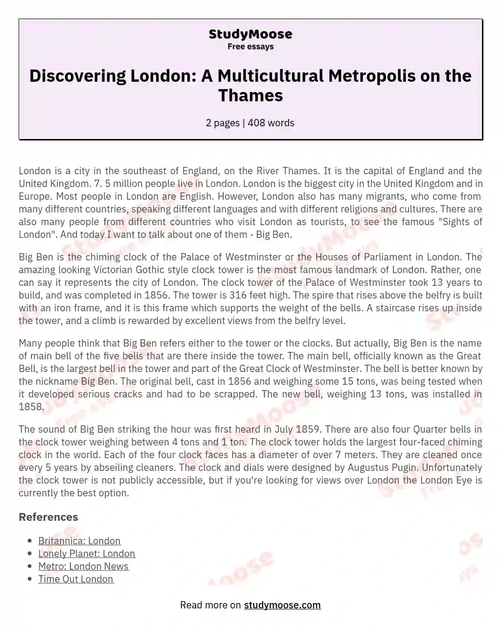 Discovering London: A Multicultural Metropolis on the Thames essay