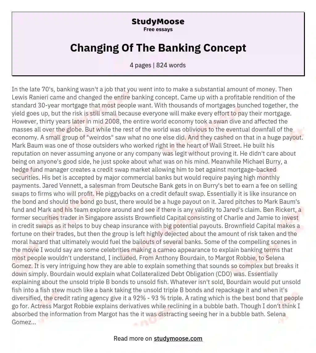 Changing Of The Banking Concept essay