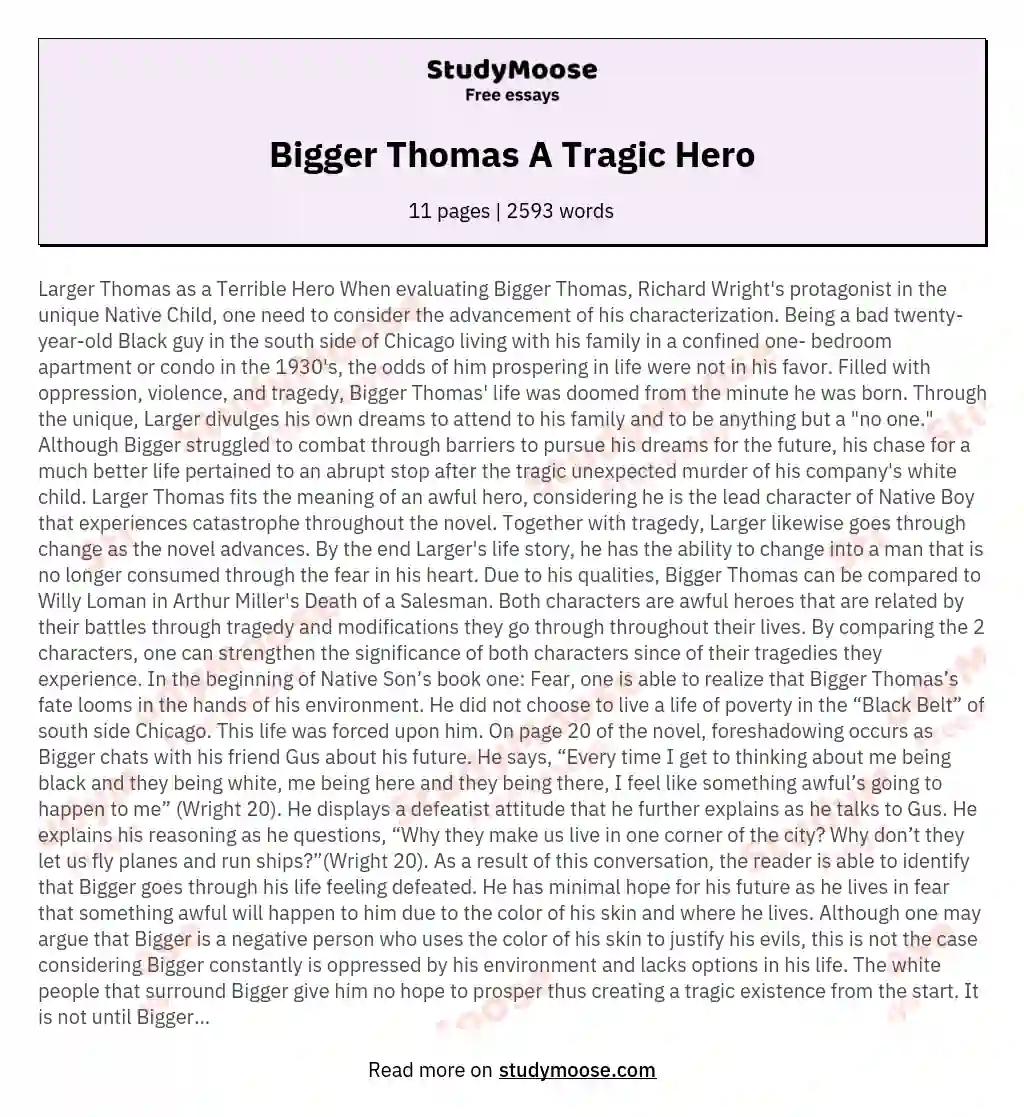 Bigger Thomas A Tragic Hero essay