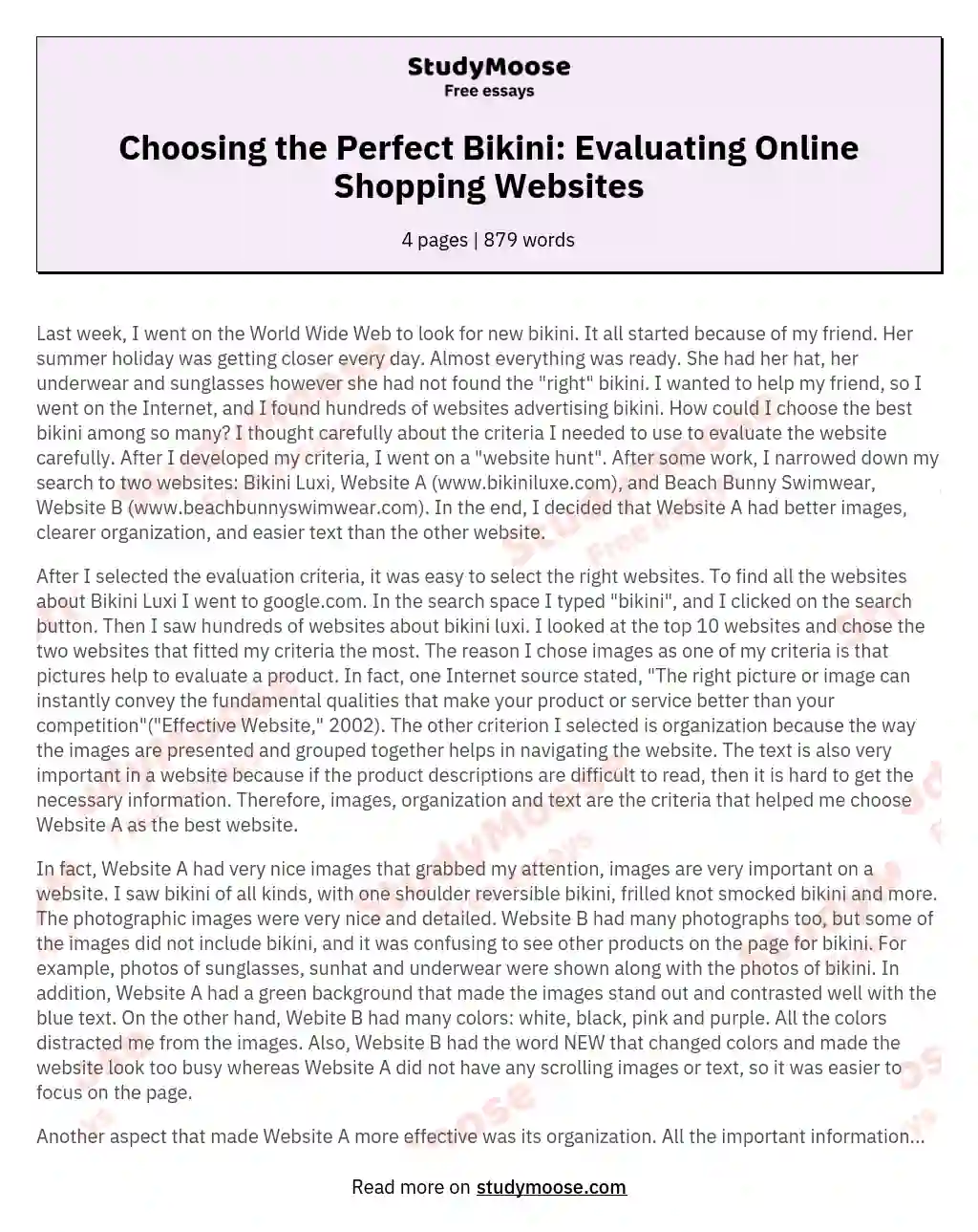 Choosing the Perfect Bikini: Evaluating Online Shopping Websites essay