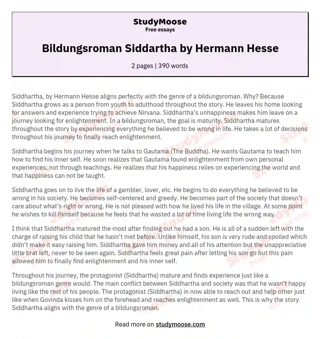 Bildungsroman Siddartha by Hermann Hesse essay