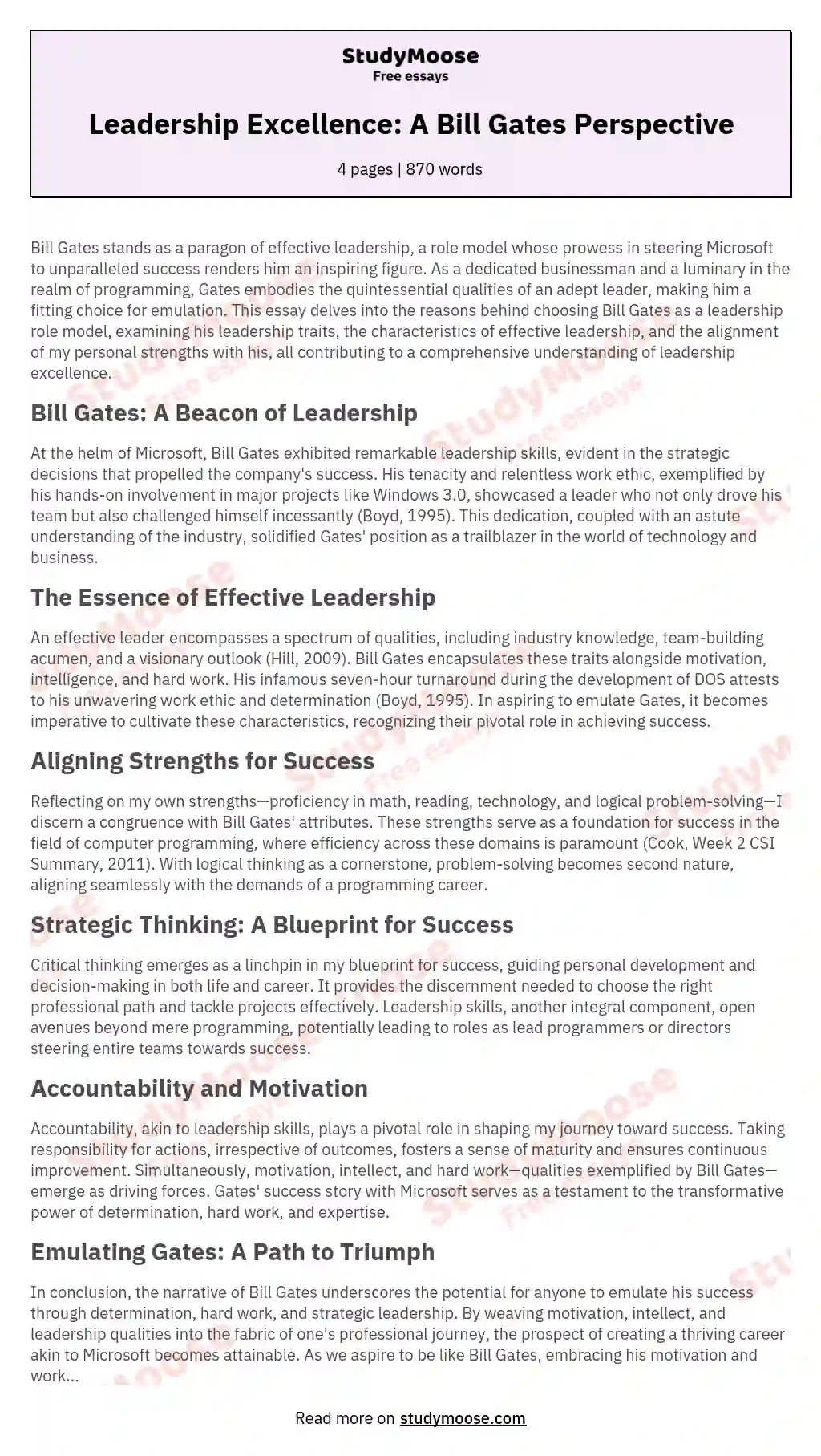 Leadership Excellence: A Bill Gates Perspective essay