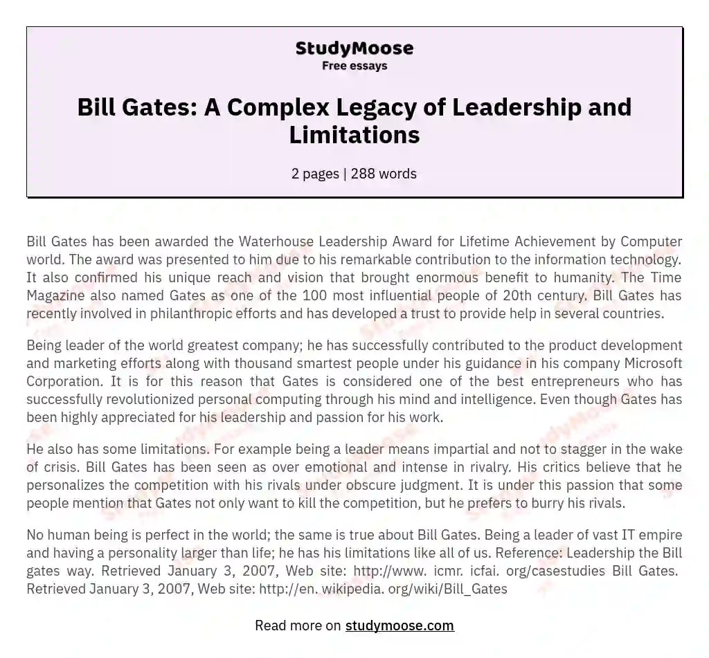 Bill Gates: A Complex Legacy of Leadership and Limitations essay