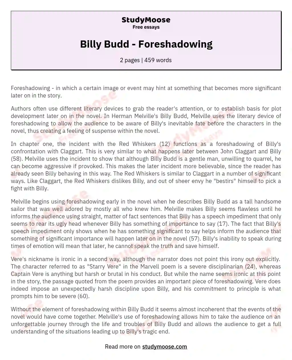 Billy Budd - Foreshadowing
