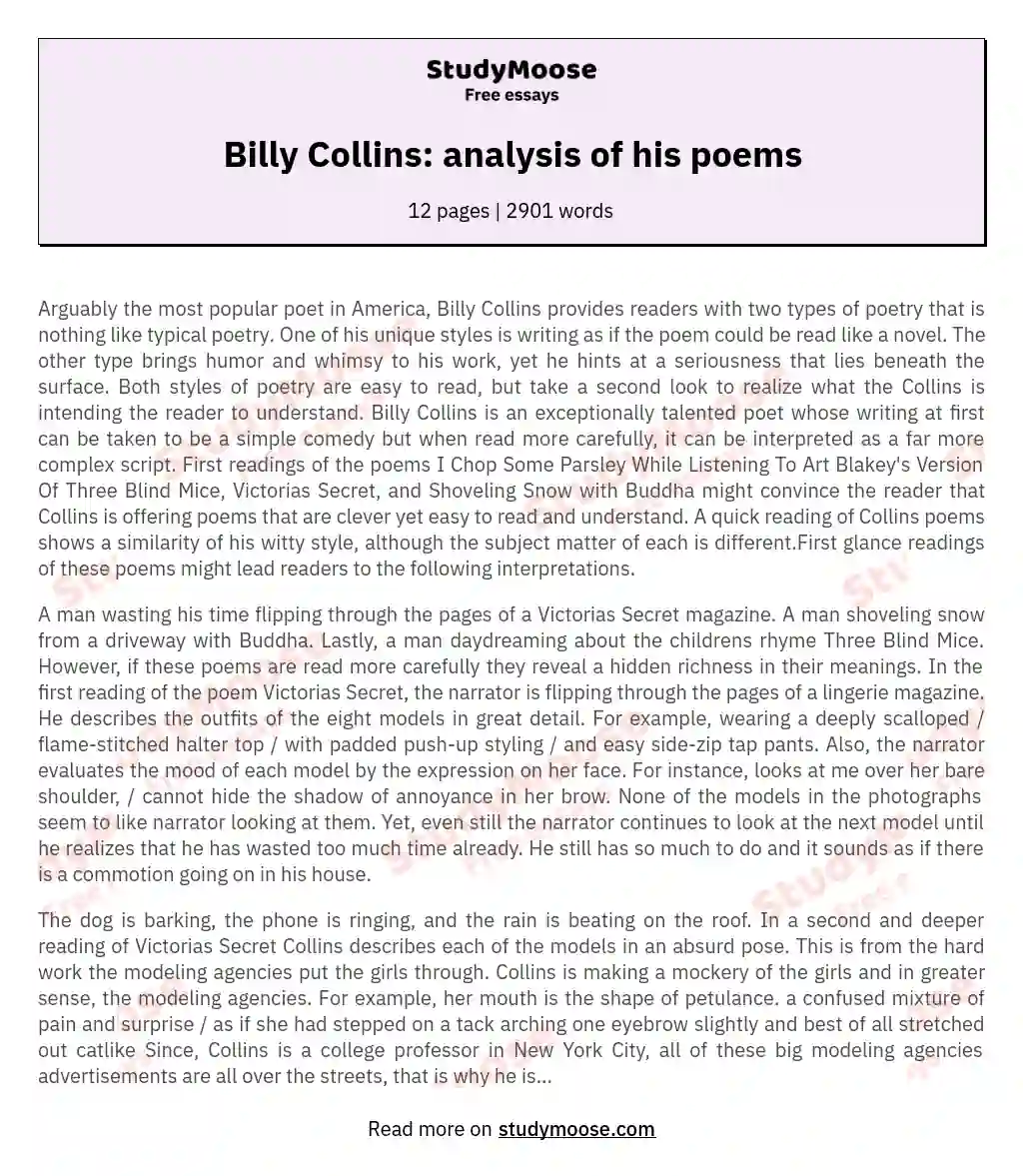 Billy Collins: analysis of his poems