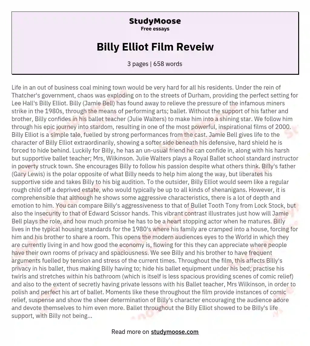Billy Elliot Film Reveiw
