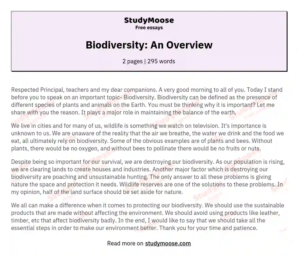biodiversity essay example