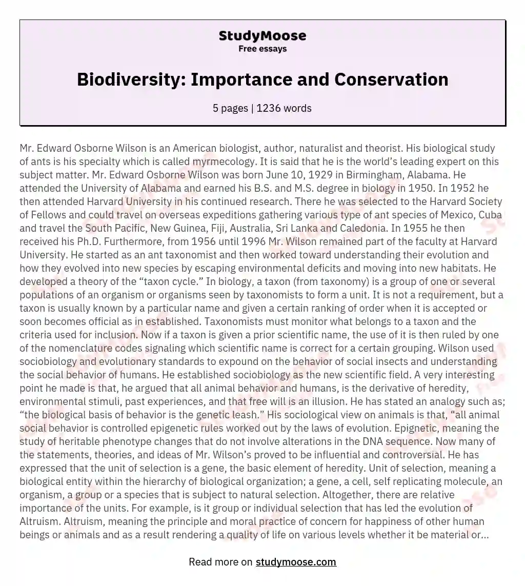 Biodiversity: Importance and Conservation essay