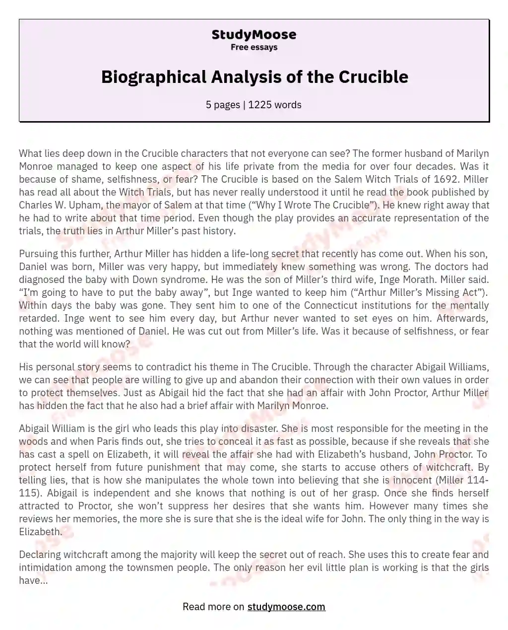 Biographical Analysis of the Crucible essay