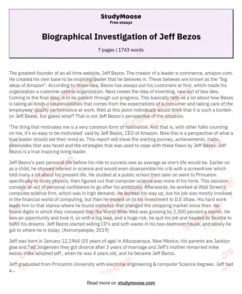 Biographical Investigation of Jeff Bezos essay