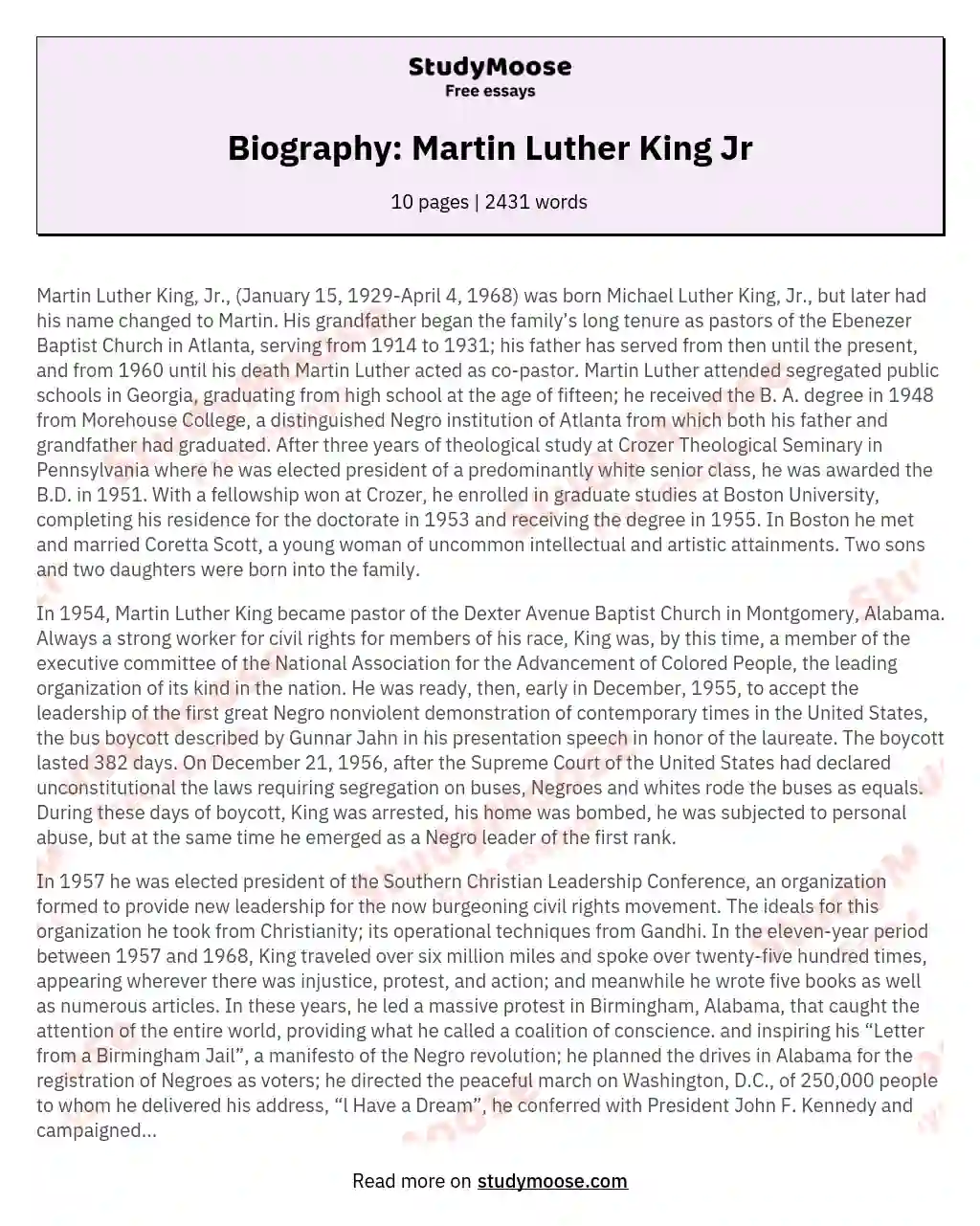 Biography: Martin Luther King Jr