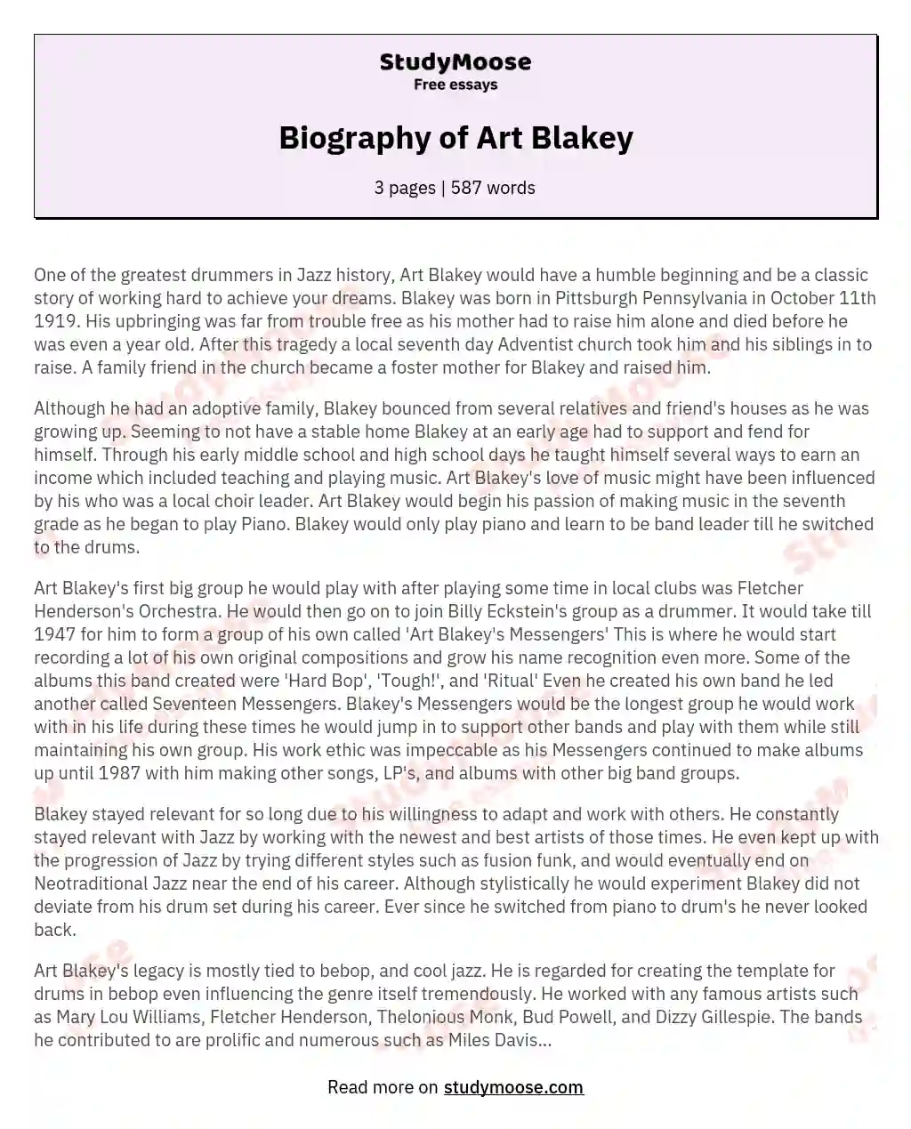 Biography of Art Blakey essay