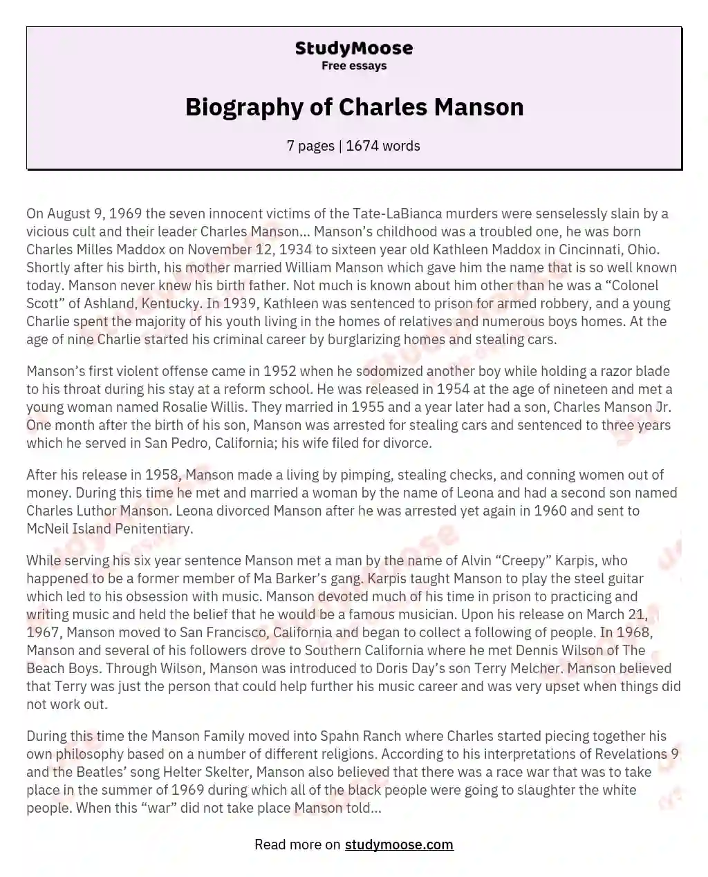 Biography of Charles Manson
