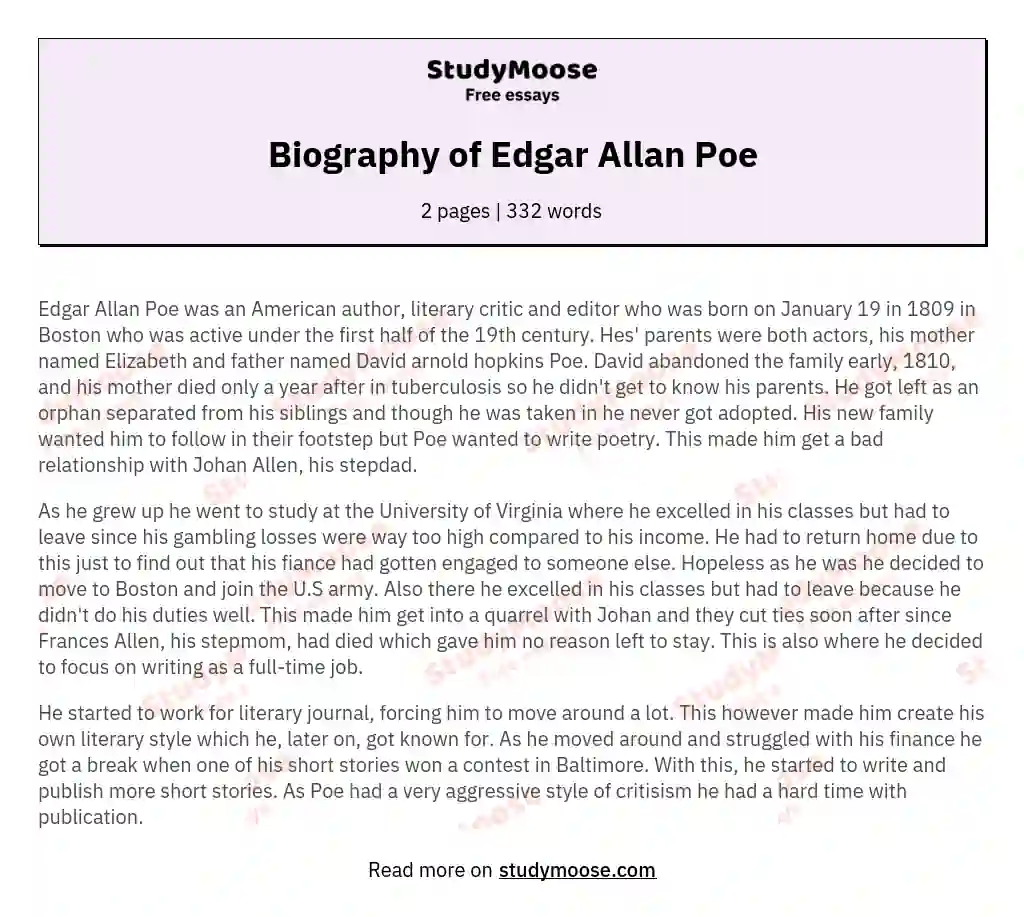 edgar allan poe biography essay