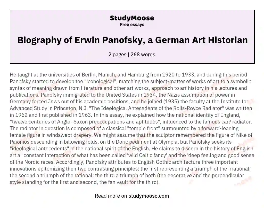 Biography of Erwin Panofsky, a German Art Historian essay