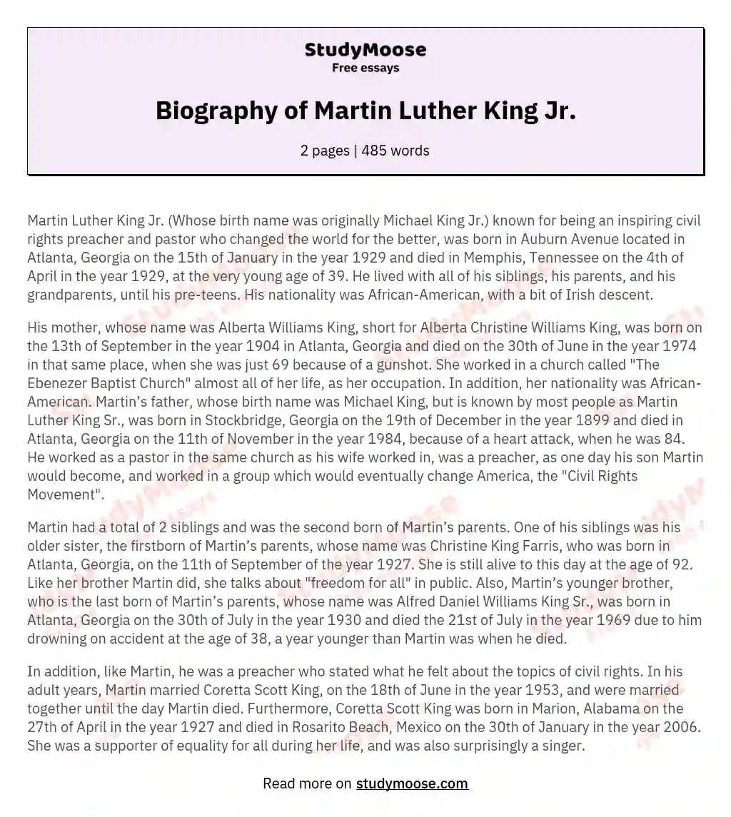 Biography of Martin Luther King Jr.