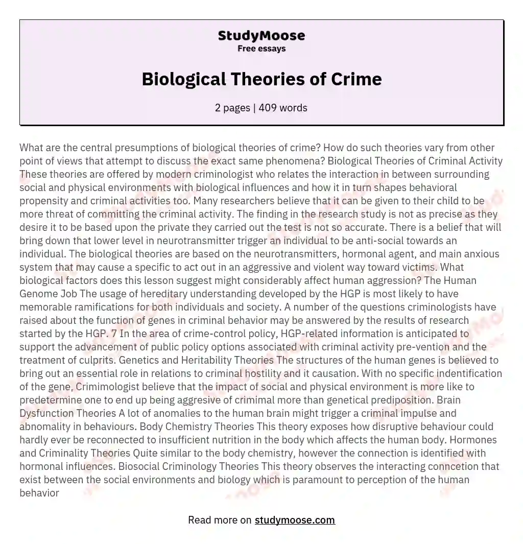 Biological Theories of Crime