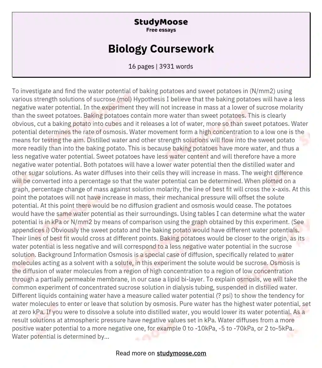 Biology Coursework essay