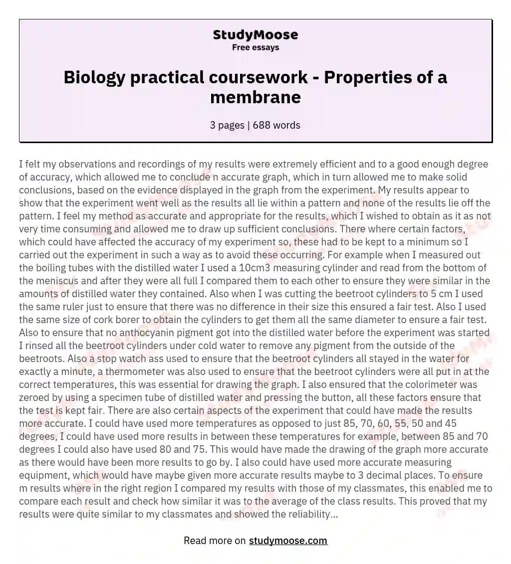 Biology practical coursework - Properties of a membrane essay