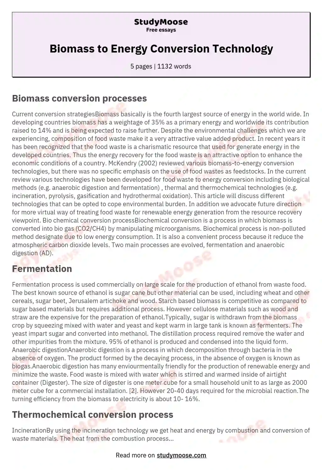 Biomass to Energy Conversion Technology
