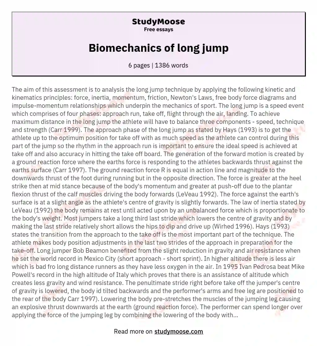 Biomechanics of long jump