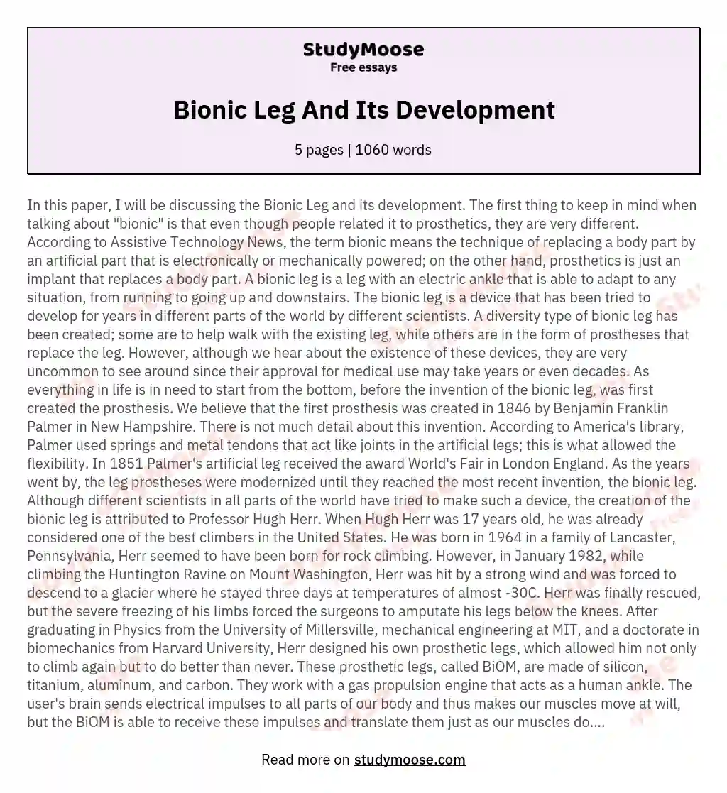 Bionic Leg And Its Development essay