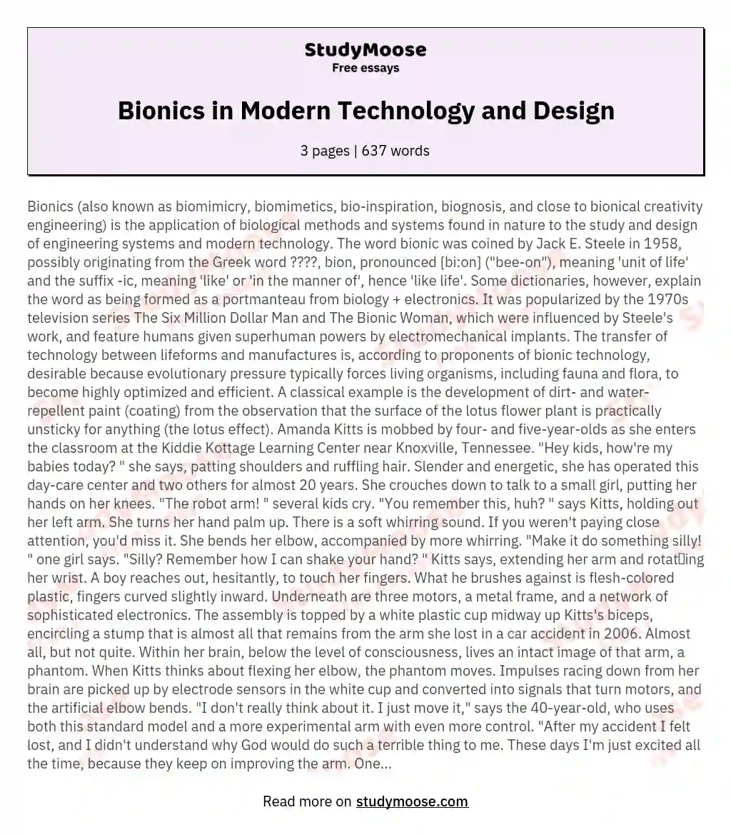 Bionics in Modern Technology and Design essay