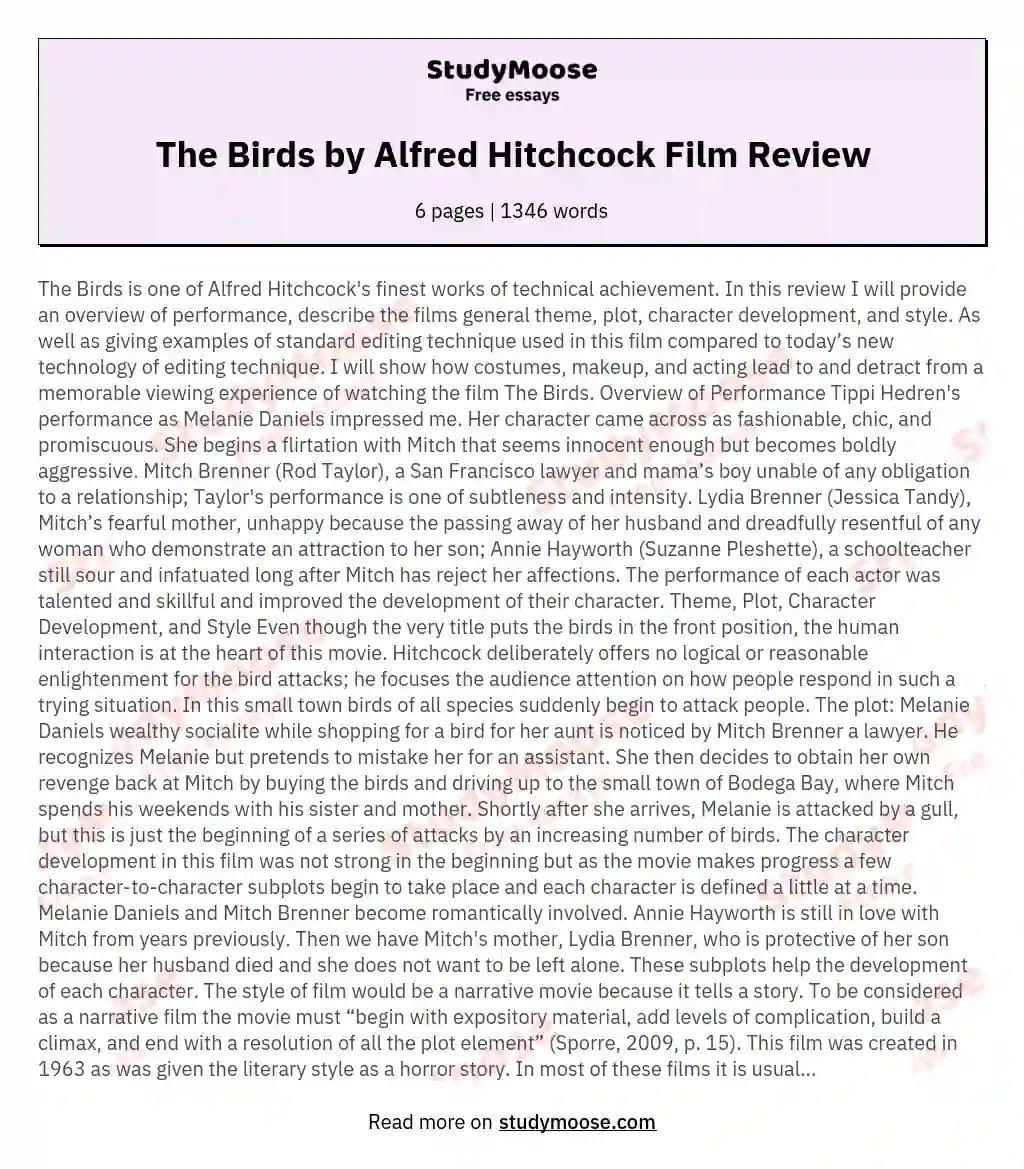The Birds by Alfred Hitchcock Film Review essay