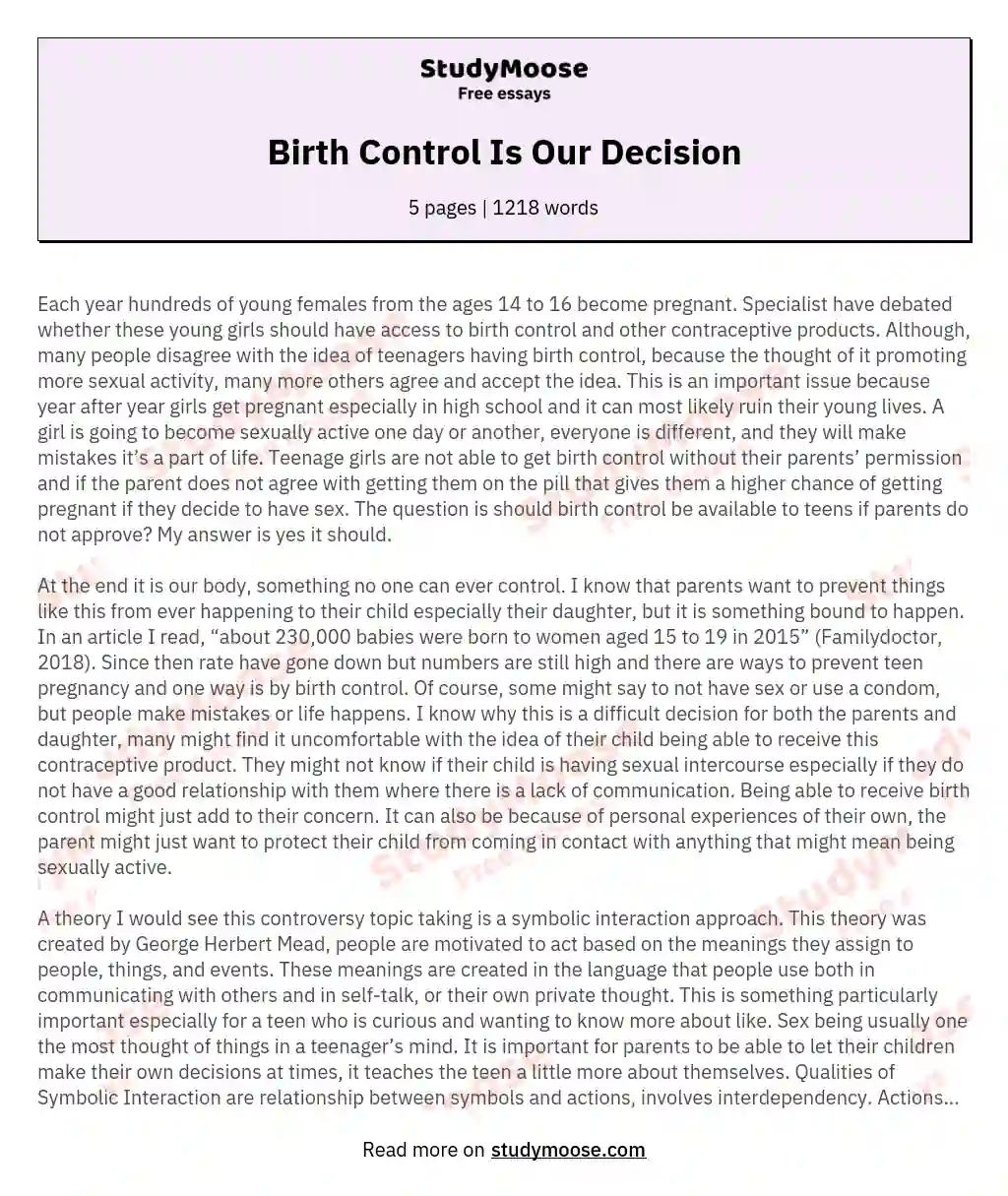 Birth Control Is Our Decision essay