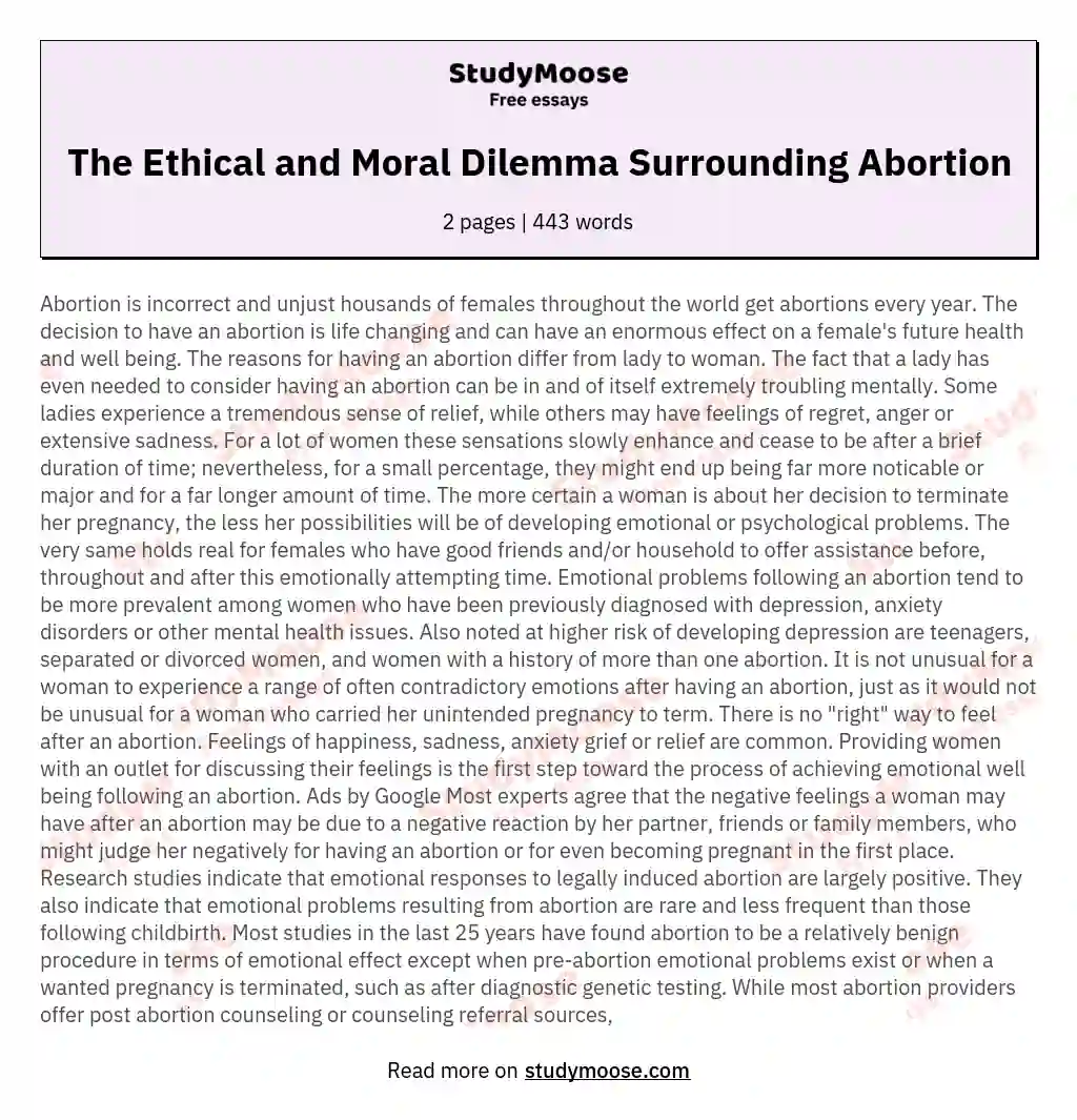 The Ethical and Moral Dilemma Surrounding Abortion essay