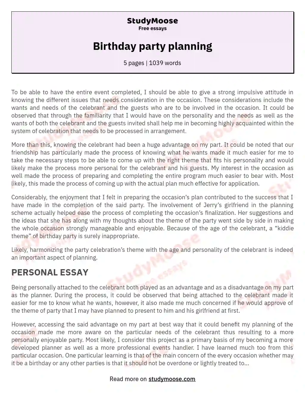 Birthday party planning essay