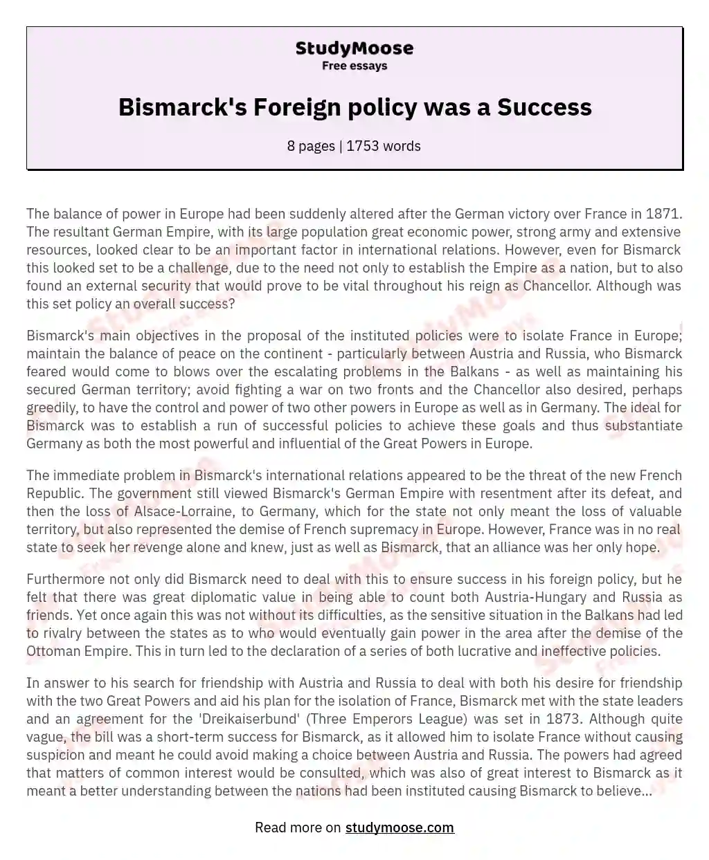 bismarck foreign policy essay